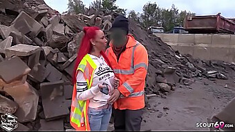 A German Redhead Teen Is Brutalized By A Rough Worker In Public