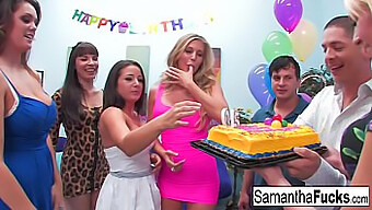 Orgía De Cumpleaños De Samantha Con Un Grupo De Chicos Cachondos